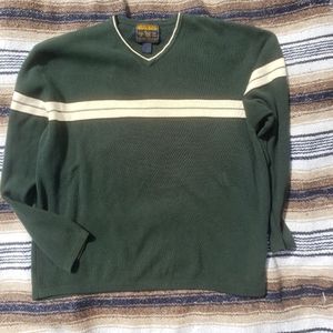 Woolrich mens sweater forest green Large V neck pullover 100% cotton